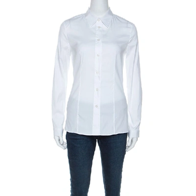 Pre-owned Prada White Stretch Cotton Blend Button Front Fitted Shirt S