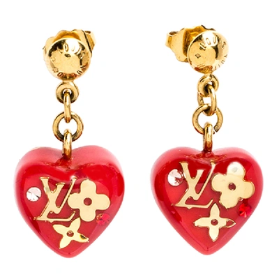 Louis Vuitton Earrings Pierced Stud Drop Dangle Heart LV Mark Logo