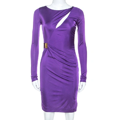 Pre-owned Emilio Pucci Purple Jersey Buckle Detail Ruched Waist Dress S