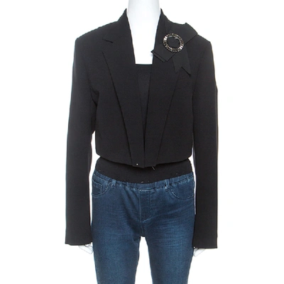 Pre-owned Dolce & Gabbana Black Crepe Cropped Bow Detail Blazer L