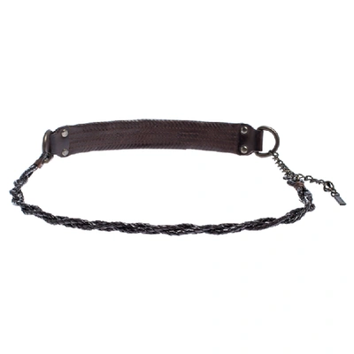 Pre-owned Dolce & Gabbana Dark Brown Braided Leather Chain Belt 80cm