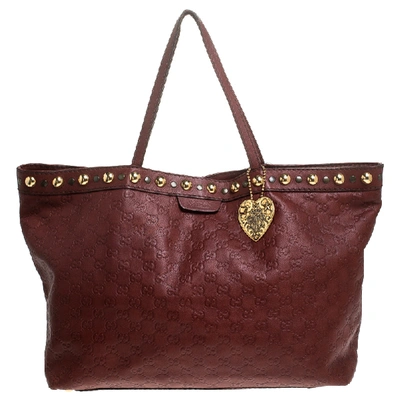 Pre-owned Gucci Ssima Leather Large Babouska Tote In Burgundy