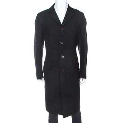 Pre-owned Fendi Black Wool Twill Long Coat Xl