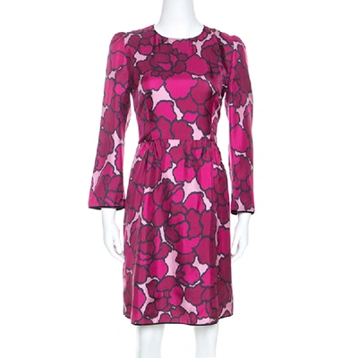 Pre-owned Marc Jacobs Marc Jacob Pink Floral Printed Silk Paneled Detail Midi Dress M