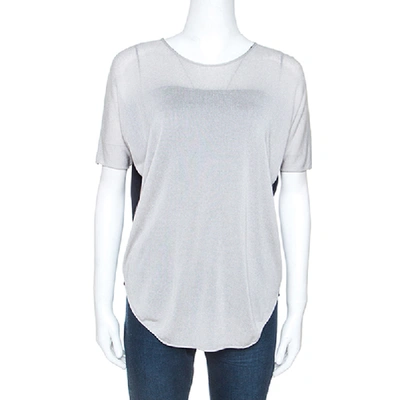 Pre-owned Armani Collezioni Grey Knit Contrast Back Detail Short Sleeve Top S