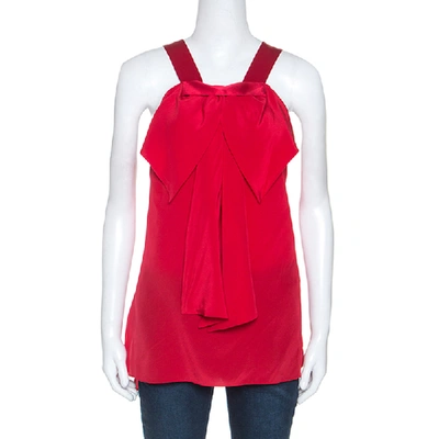 Pre-owned Prabal Gurung Red Silk Draped Bow Detail Sleeveless Top L
