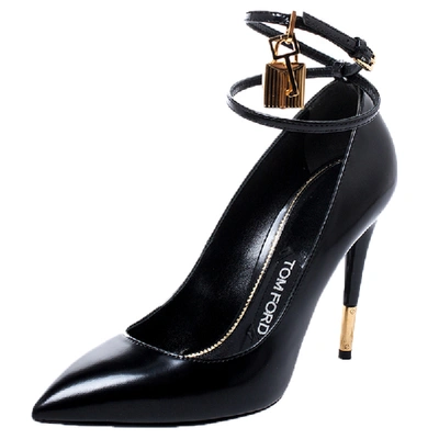 Pre-owned Tom Ford Black Patent Leather Padlock Ankle Wrap Pointed Toe Pumps  Size  | ModeSens