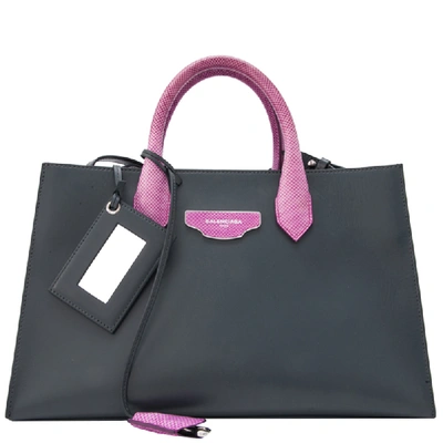 Pre-owned Balenciaga Gray/pink Calfskin Leather Work Bag In Grey