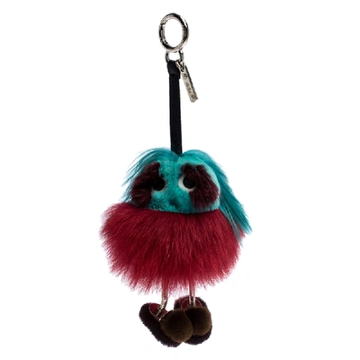 Pre-owned Fendi Red/green Fox Fur Dad Mink Bag Charm