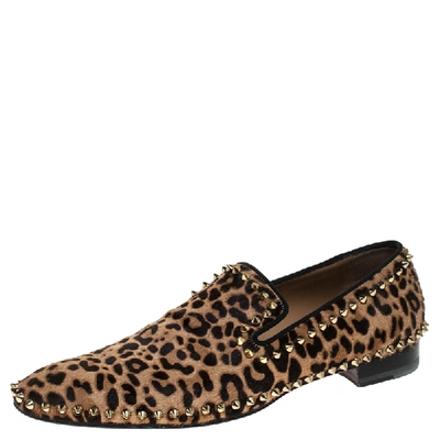 Pre-owned Christian Louboutin Leopard Print Calf Hair Spike Slip-on Size 42 In Multicolor