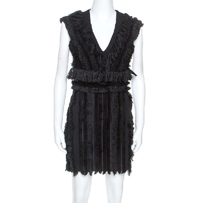 Pre-owned Balmain Black Cotton Fringe Detail Mini Dress M