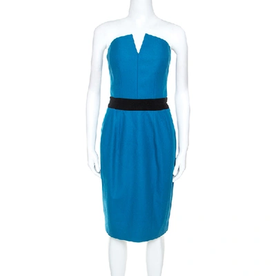 Pre-owned Saint Laurent Teal Wool Strapless Dress S In Blue