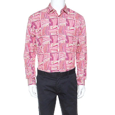 Pre-owned Ferragamo Pink Sailboat Printed Cotton Derby Fit Shirt L