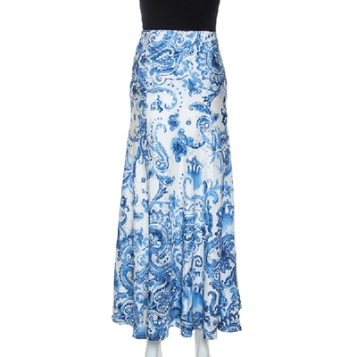 Pre-owned Ralph Lauren White And Blue Paisley Print Silk Bria Maxi Skirt M