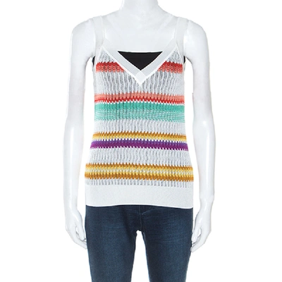 Pre-owned Missoni White Multicolor Striped Knit Sleeveless Top M