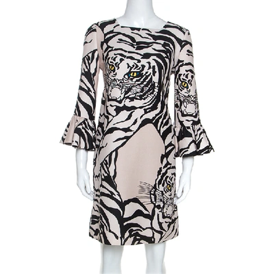 Pre-owned Valentino Beige Crepe Tiger Re-edition Dress M