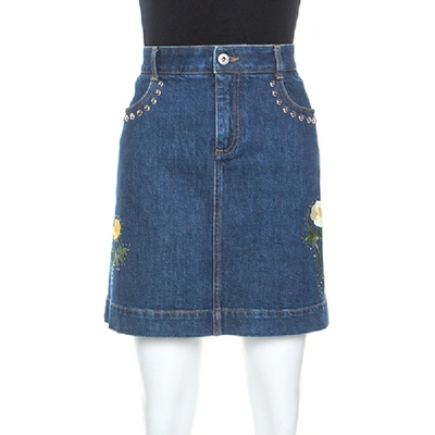 Pre-owned Stella Mccartney Blue Denim Embroidered Embellished Short Skirt M