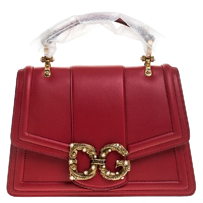 Pre-owned Dolce & Gabbana Red Leather Dg Amore Top Handle Bag