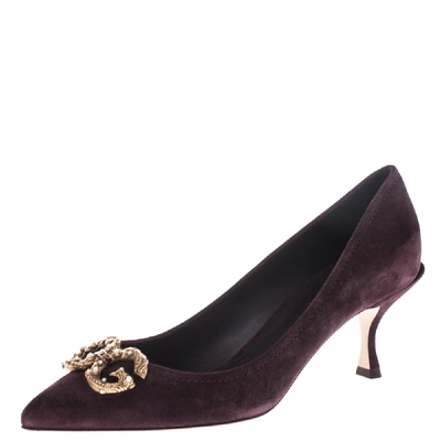 Pre-owned Dolce & Gabbana Burgundy Suede Dg Amore Pointed Toe Pumps Size 40