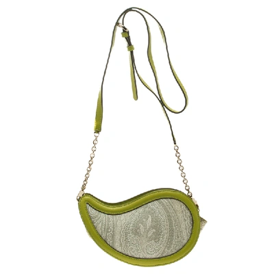 Pre-owned Etro Green Paisly Coated Canvas And Python Embossed Leather Crossbody Bag