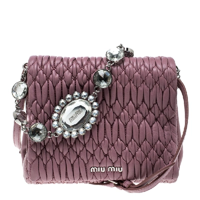 Pre-owned Miu Miu Bubble Gum Matelasse Leather Crystal Crossbody Bag In Pink
