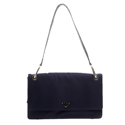 Pre-owned Prada Navy Blue Tessuto Nylon Flap Shoulder Bag