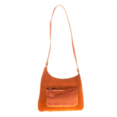 Pre-owned Prada Orange Suede And Satin Shoulder Bag