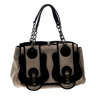 Pre-owned Fendi Brown/black Wool B Shoulder Bag