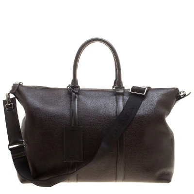 Pre-owned Prada Dark Brown Leather Luggage Weekender Bag