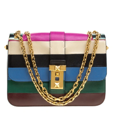 Pre-owned Valentino Garavani Multicolor Striped Leather B Rockstud Shoulder Bag