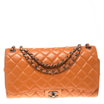 Pre-owned Chanel Orange Leather Drawstring Flap Shopping Bag