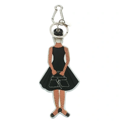 Pre-owned Givenchy Girl Shape Leather Charm Silver Tone Key Ring / Bag Charm In Black