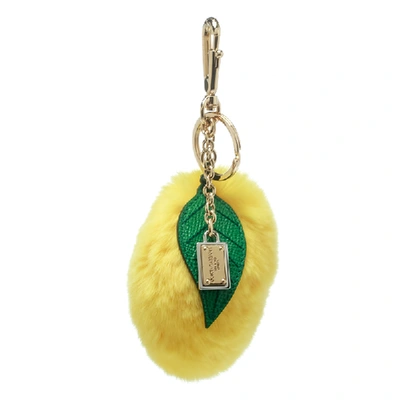 Pre-owned Dolce & Gabbana Yellow Lemon Pom Pom Gold Tone Key Ring / Bag Charm