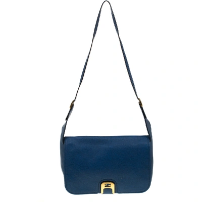 Pre-owned Fendi Blue Leather Messenger Bag
