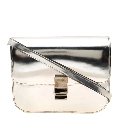 Pre-owned Celine Metallic Silver Leather Medium Classic Box Shoulder Bag
