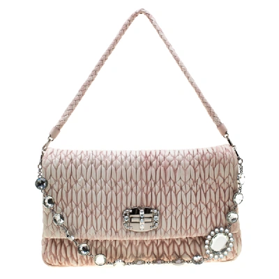 Pre-owned Miu Miu Baby Pink Matelasse Nappa Leather Crystal Shoulder Bag