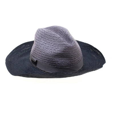 Pre-owned Emporio Armani Grey Ombre Fedora Straw Hat Size 57