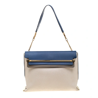 Pre-owned Chloé White/blue Leather Clare Shoulder Bag