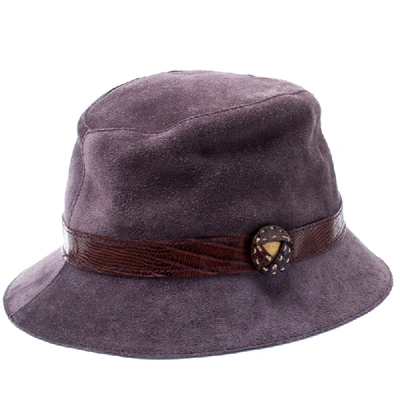 Pre-owned Tod's Tods Purple Suede And Lizard Trim Bowler Hat