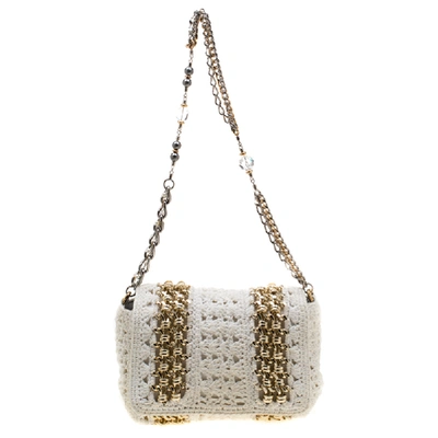 Pre-owned Dolce & Gabbana White Crochet Fabric Miss Charles Shoulder Bag