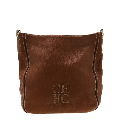 Pre-owned Carolina Herrera Brown Pebbled Leather Messenger Bag