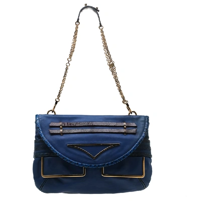 Pre-owned Chloé Blue Leather And Python Trim Flap Shoulder Bag