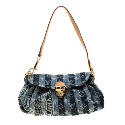 Pre-owned Louis Vuitton Blue Monogram Denim Limited Edition Mini Pleaty Raye Customise Bag