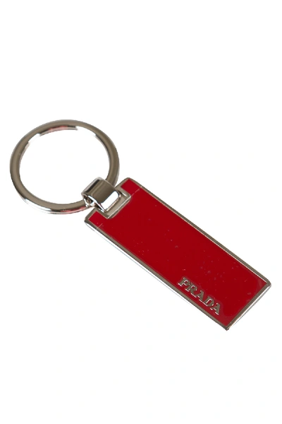 Pre-owned Prada Red Enamel Silver Tone Keychain