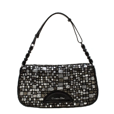 Pre-owned Dior Black Embellished Calfhair Maris Pearl Shoulder Bag
