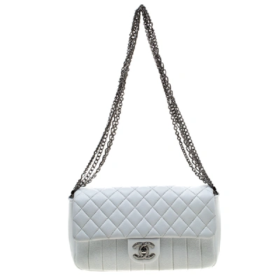 Pre-owned White Quilted Leather Multi Chain Flap Bag
