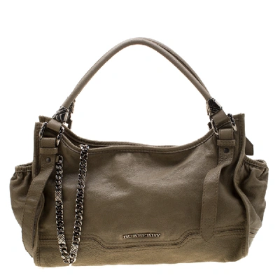 Pre-owned Burberry Khaki Leather Shoulder Bag In Green
