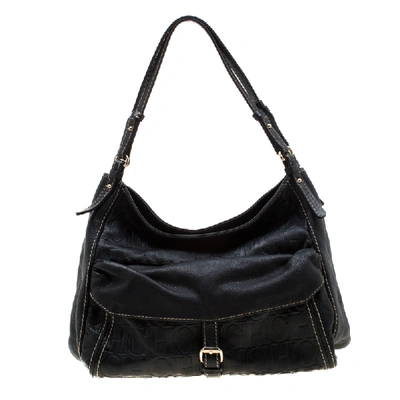 Pre-owned Ch Carolina Herrera Carolina Herrera Black Monogram Leather Shoulder Bag