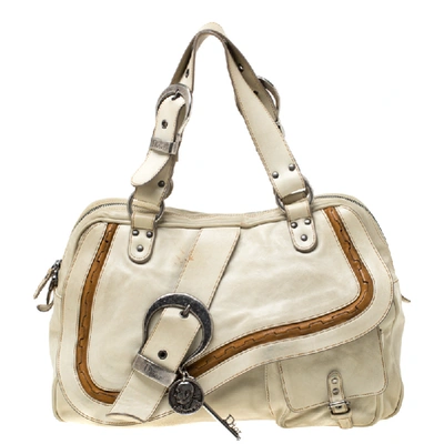 Pre-owned Dior Cream Gaucho Leather Large Double Saddle Shoulder Bag