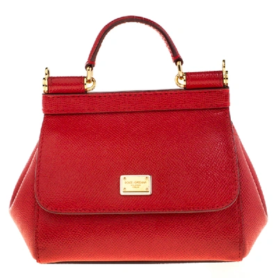 Pre-owned Dolce & Gabbana Dolce And Gabbana Red Dauphine Leather Mini Miss Sicily Crossbody Bag